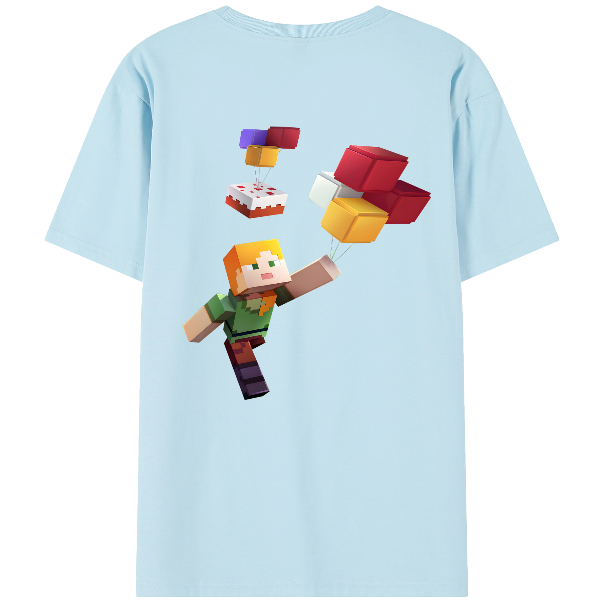（画像用） マインクラフト ブロックの世界 Minecraft MC Block world 綿100％半袖Tシャツ（背面プリント）